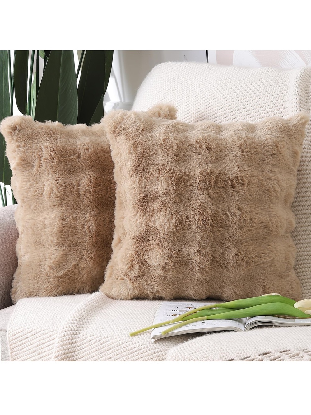 Thick Plush Faux Wool Throw Pillow Covers Soft Boho Throw 1486/bb8-1